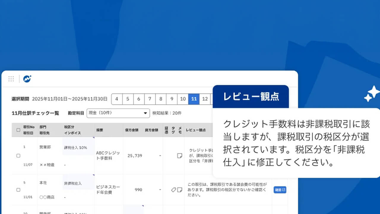 マネーフォワード、仕訳の入力ミスをAIが自動検知する「消費税区分チェックエージェント」を提供開始