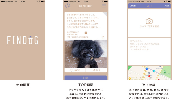 半径6kmのみんなが、飼い主になる。迷子犬発見アプリ「FINDOG」登場。