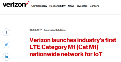 米Verizon、アメリカ全国に4G LTE Category M1を展開