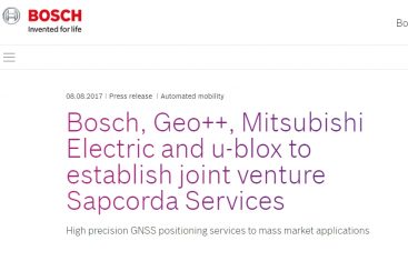 Bosch、Geo++、三菱電機、u-blox、高精度GNSS測位サービスを行う配信会社Sapcorda Services社を立ち上げ