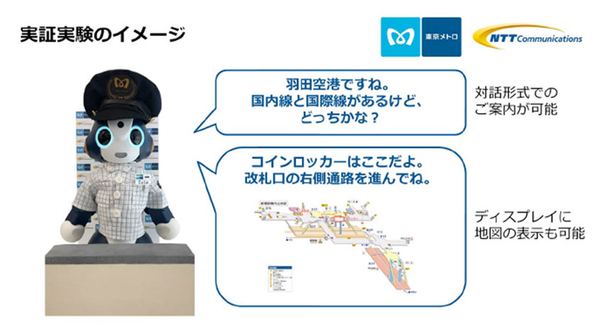 東京メトロとNTTコミュニケーションズ、AIとロボットを活用した利用者案内の実証実験を開始