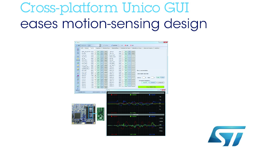 STマイクロエレクトロニクス、モーション検知機能の設計を簡略化する6軸モーション・センサ用「Unico GUI」を発表