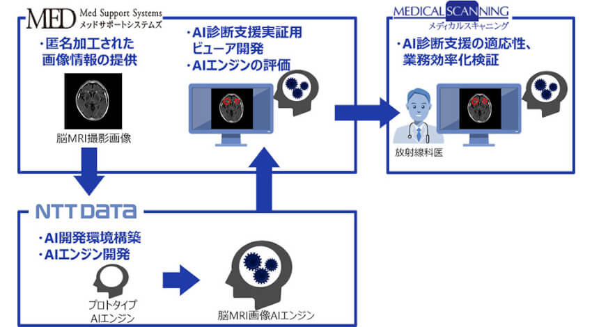 NTTデータとメッドサポートシステムズ、脳MRI撮影画像診断領域でAI画像診断支援ソリューションの実証実験を開始