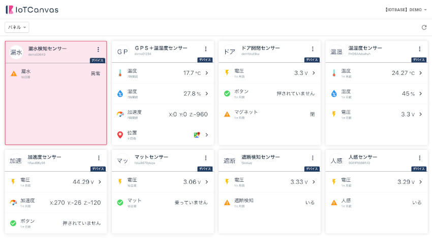 IoTBASEのセンサーデータを一元管理する「IoTCanvas」、バッテリレス漏水センサに対応