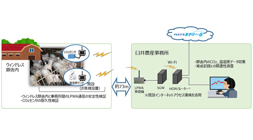 臼井農産とNTT東日本、IoTセンサーを活用したCO2濃度と豚飼育状況の相関に関する実証実験を発表