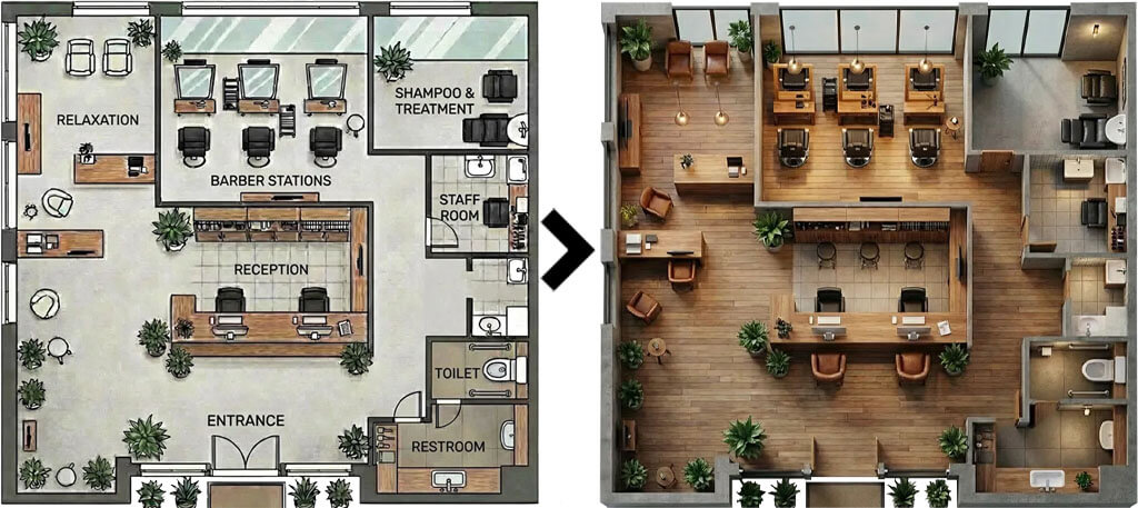 ブルーアールとタジク、店舗設計のパース制作を即日納品する「お店提案AI」を提供開始