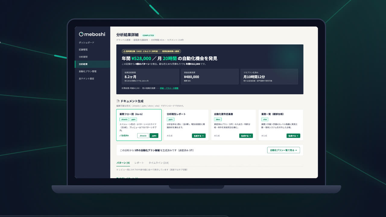 Renewer、社員のPC作業から自動化候補を特定する業務可視化AI「メボシ」を提供開始